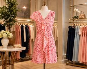 Ann Taylor Cream Red Ruffle Dress Belted V Neck Lined Career Cocktail Office